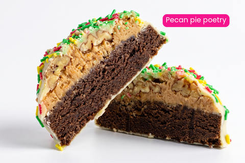Special of the week: pecan pie poetry, doorgesneden, met cacaobasis, karamel met pecannoten en witte chocolade
